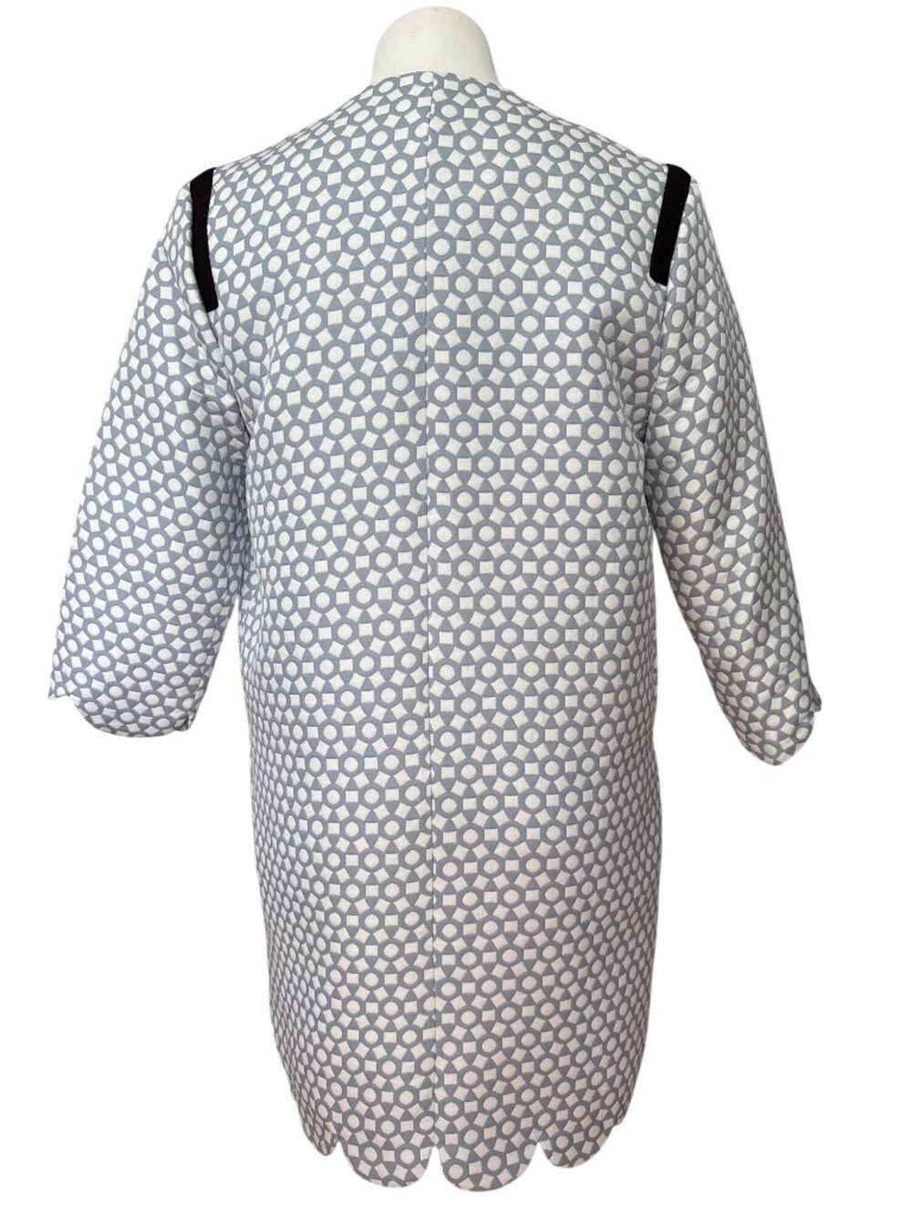 English Factory Women's Scalloped Hem Blue & White Geometric Jacket Size M - Picture 4 of 10